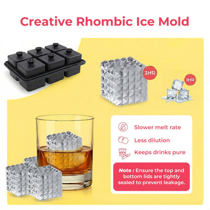 Large Ice Cube Tray with Lid 2inch,Reusable Ice Cube Trays for Freezer,Food-Grade Silicone Ice Trays for Freezer Cube Molds for Cocktail,Whiskey,Meal Prep,Stackable Flexible Icetray (Rhomboid Square)