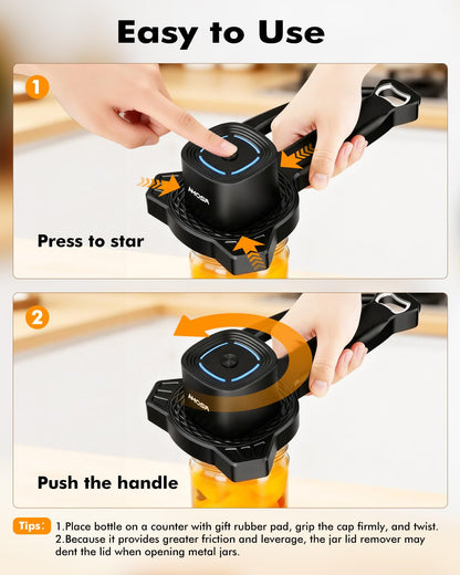 AMOSA Electric Jar Opener with Gripper Pad, Auto-Tighten & Manual Twist Jar Lid Opener, Lid Opener & Bottle Opener for Seniors, Arthritis Sufferers, Weak Hands