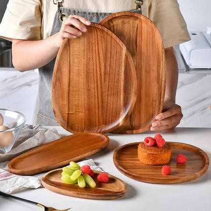 Handcrafted Acacia Wood Oval Tray – Serving Platter for Coffee Tea Drin & Desserts (20x28 cm) – Rustic Kitchen Decor & tial Home Accessory