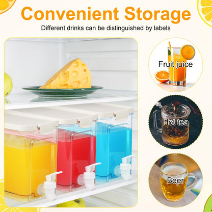 Mumufy 3 Set Plastic Drink Dispensers for Parties Beverage Dispenser for Fridge with Spigot Iced Juice Lemonade Container with Labels and Pens Summer Party Supplies(1 Gallon,White)