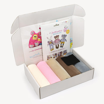 kullaloo Doll Sewing Kit ✦ DIY Plush Bunny, Bear & Elephant with Clothes ✦ Sewing Pattern & Supersoft Fabric Bundle ✦ Includes Sewing Pattern with PES & SVG Files