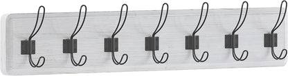 HBCY Creations Whitewash Solid Wood Wall Mounted Coat Rack with Shelf, 7 Hooks, 34" Long for Kitchen, Mudroom, Entryway