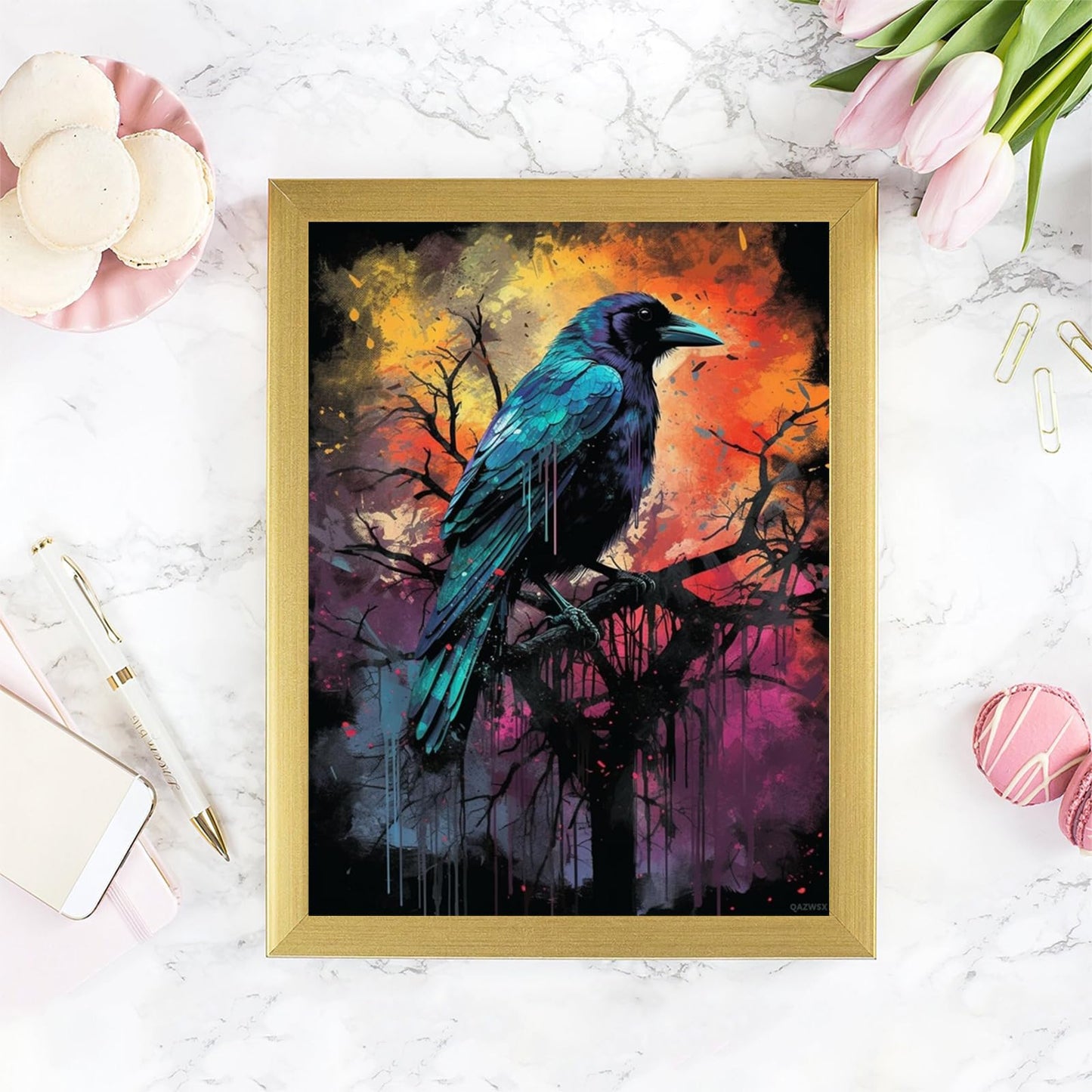 DIY 5D Diamond Painting Kits for Adults Diamond Painting Crow Raven Tree for Home Decor 30x40cm/12x16inches