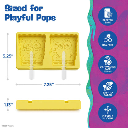 Nickelodeon Silicone Popsicle Molds with Lid–Compact BPA-Free Popsicle Maker Featuring SpongeBob, Flexible Ice Pop & Ice Cream Molds with Sticks, Dishwasher Safe, 2 Mold Set for Homemade Frozen Treats