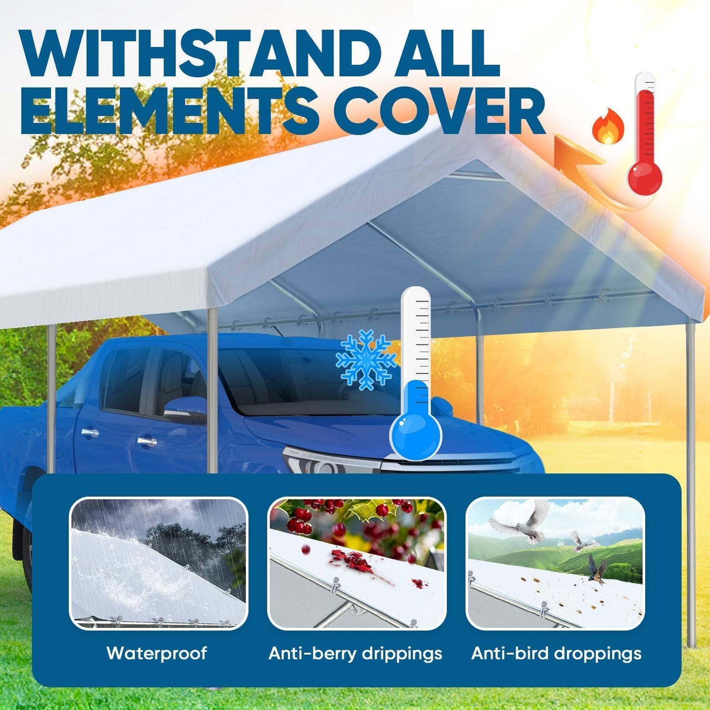 Quictent 10x20 ft Heavy Duty Carport Canopy Galvanized Car Tent Outdoor Garage Boat Shelter with Reinforced Structure, with Hanging Edge - White