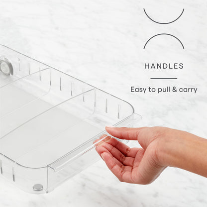 YouCopia RollOut Fridge Caddy BPA-Free Clear Rolling Refrigerator Organizer Bin with Adjustable Dividers and Handles, 9" Wide