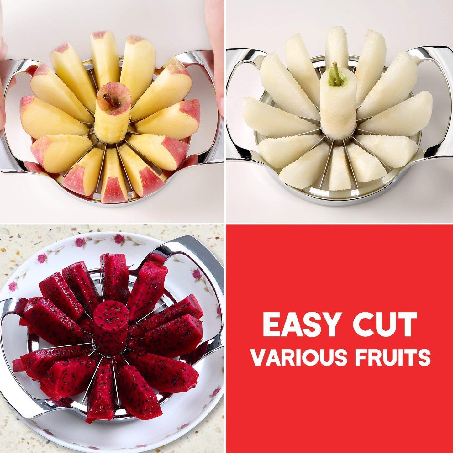 Stainless Steel Apple Slicer and Corer - FEITA 12 Blades Food Grade 304 Extra Large Heavy Duty Apple Cutter Divider up to 4 Inch Apples