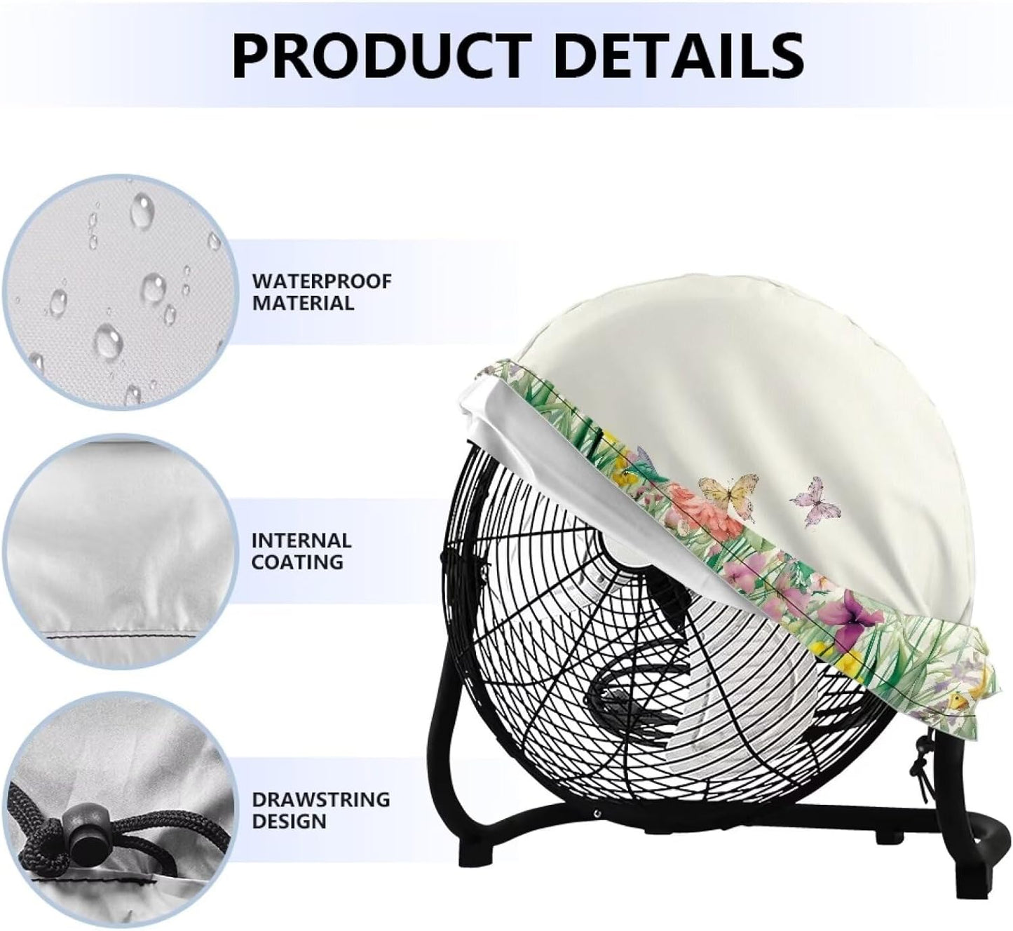 Floral Hummingbird Print Lightweight Shop Fan Cover, Removable Dust Cover for Classroom, Easy to Store