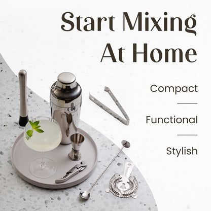 Mixology & Craft Cocktail Shaker Set with Bamboo Stand - Professional 10-Piece Bartender Kit - Complete Bar Set & Cocktail Mixer Kit for Home (Silver)