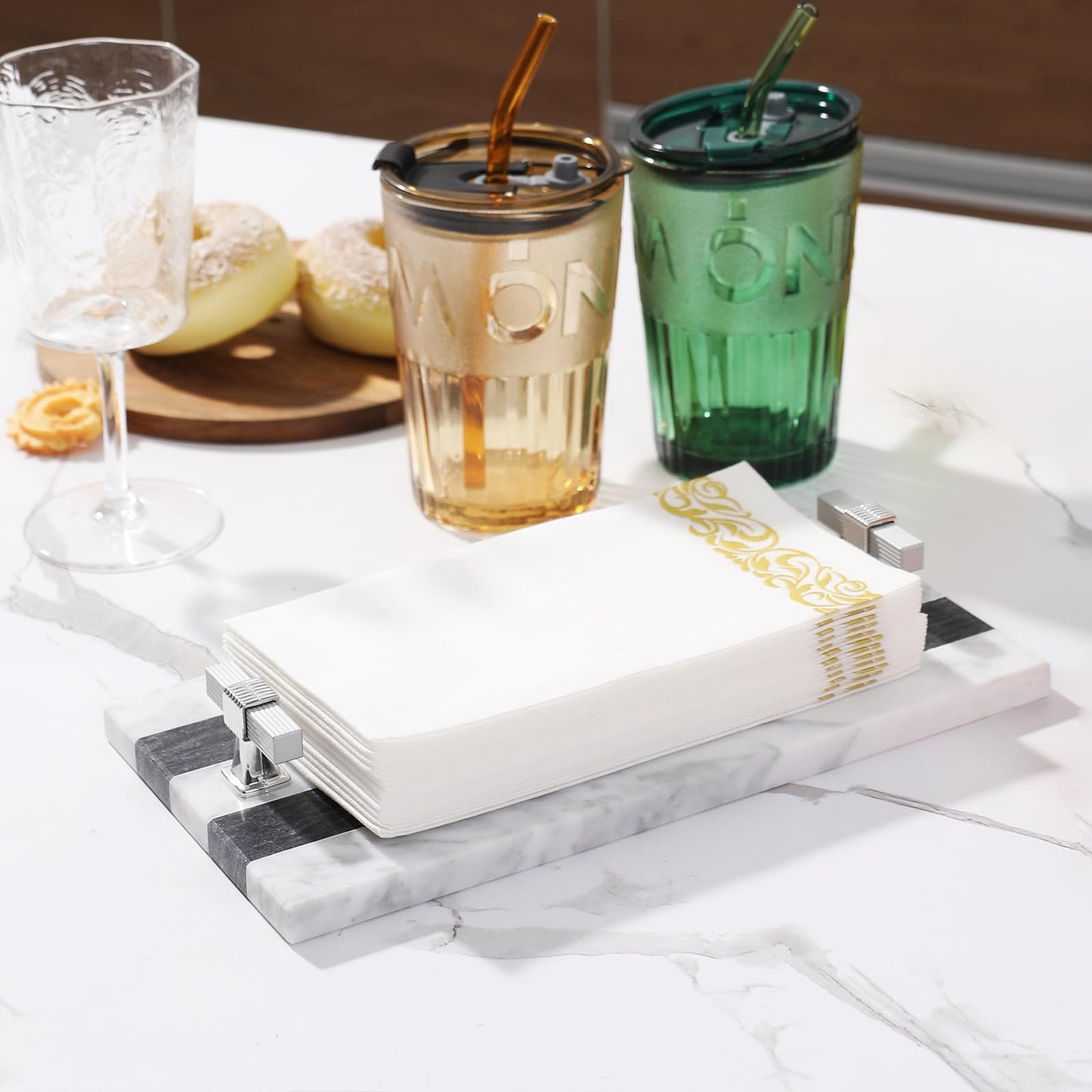 Guest Towel Holder Tray for Bathroom, Marble Guest Napkin Holder, Disposable Hand Towel Holder, White and Black Bathroom Accessories Decor, Paper Towel Holder Tray, Napkin Tray wash Cloth Holder