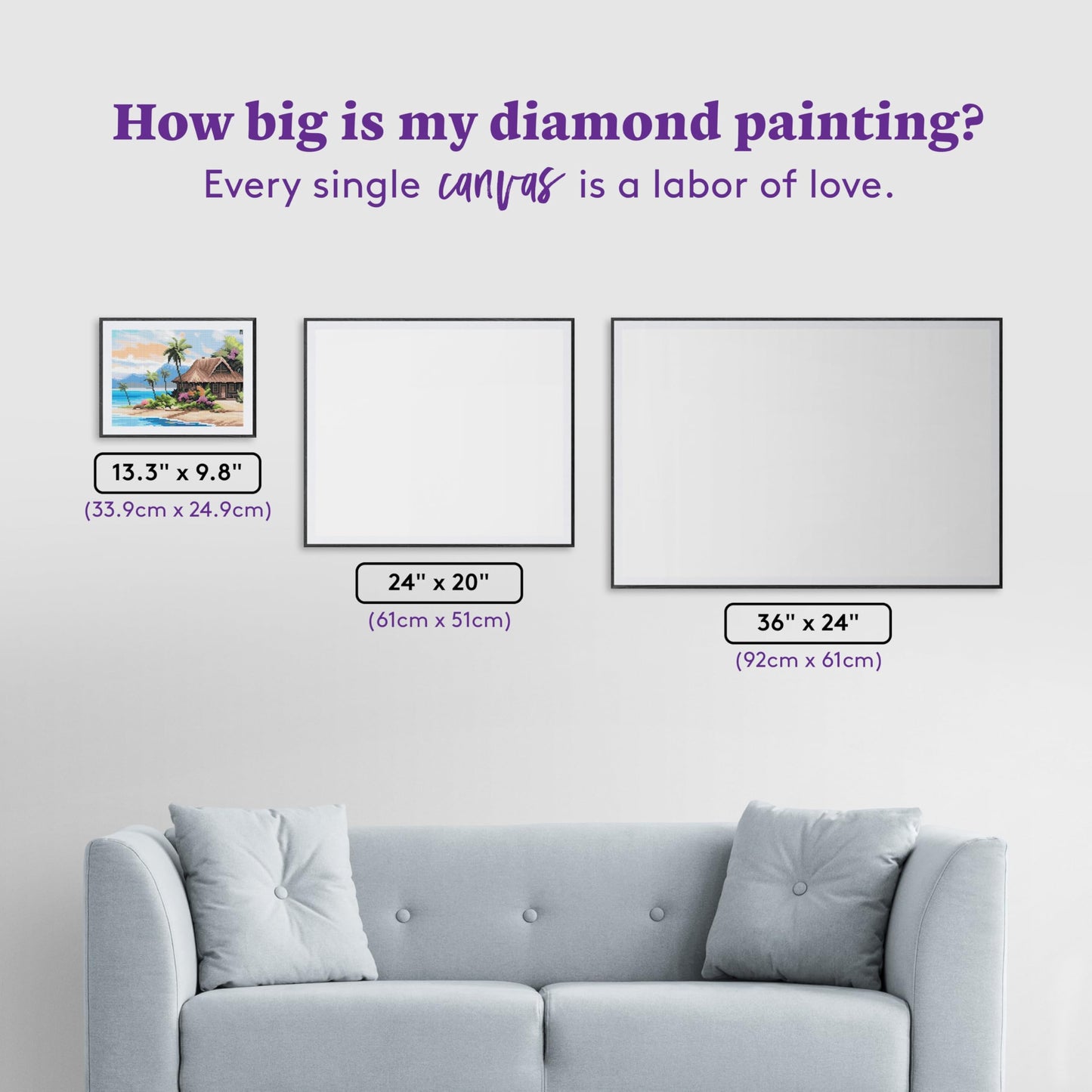 DIAMOND ART CLUB Beach Bungalow Diamond Painting Kit, Fun DIY Crafts for Adults, Square Diamond Art Canvas, 13.3" x 9.8" (33.9 cm x 24.9 cm)