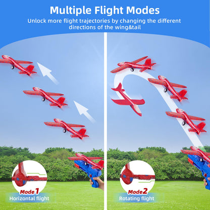 Neoot Toy Airplane, 3 Pack Airplane Launcher Toys 2 Flight Mode Glider Plane Outdoor Toys for Kids Ages 3 4 5 6 7 8 9 10 11 12 Year Old Boys & Girls Birthday Gift, Educational Flying Kids Toys