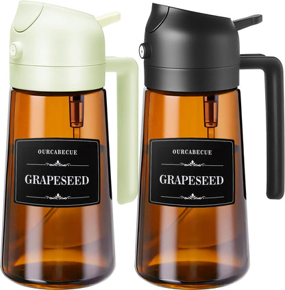 2 1 16oz 470ml OURCABECUE Kitchen Upgraded Made Oil Sprayer for Cooking, Dark Brown in Spray and Pour Mist Olive Oil