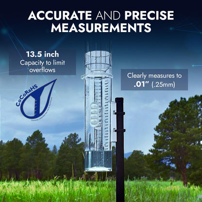 CLIMALYTIC Tropo Rain Gauge & Snow Gauge - Freeze-Proof All Weather Gauge for Extended Outdoor Use - Large 13.5” Capacity - Professional, CoCoRaHS-Approved Accuracy - Easy-to-Use Rain & Snow Meter