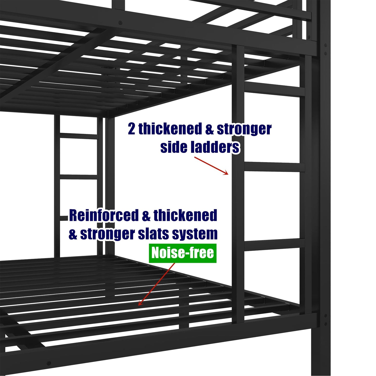 AOOMEEC Higher Quality & Stronger Metal Bunk Bed Queen Over Queen Size Bunkbed Frame, Thickened Heavy Duty More Stable Steel Bunk Bed with Twin Size Trundle (Queen Over Queen)