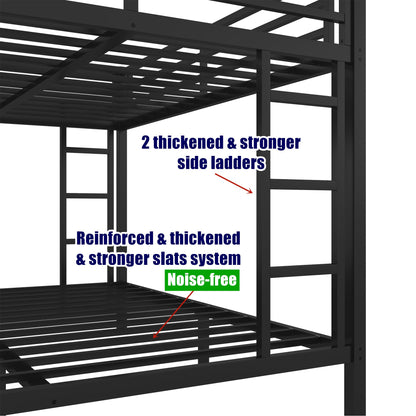 AOOMEEC Higher Quality & Stronger Metal Bunk Bed Queen Over Queen Size Bunkbed Frame, Thickened Heavy Duty More Stable Steel Bunk Bed with Twin Size Trundle (Queen Over Queen)