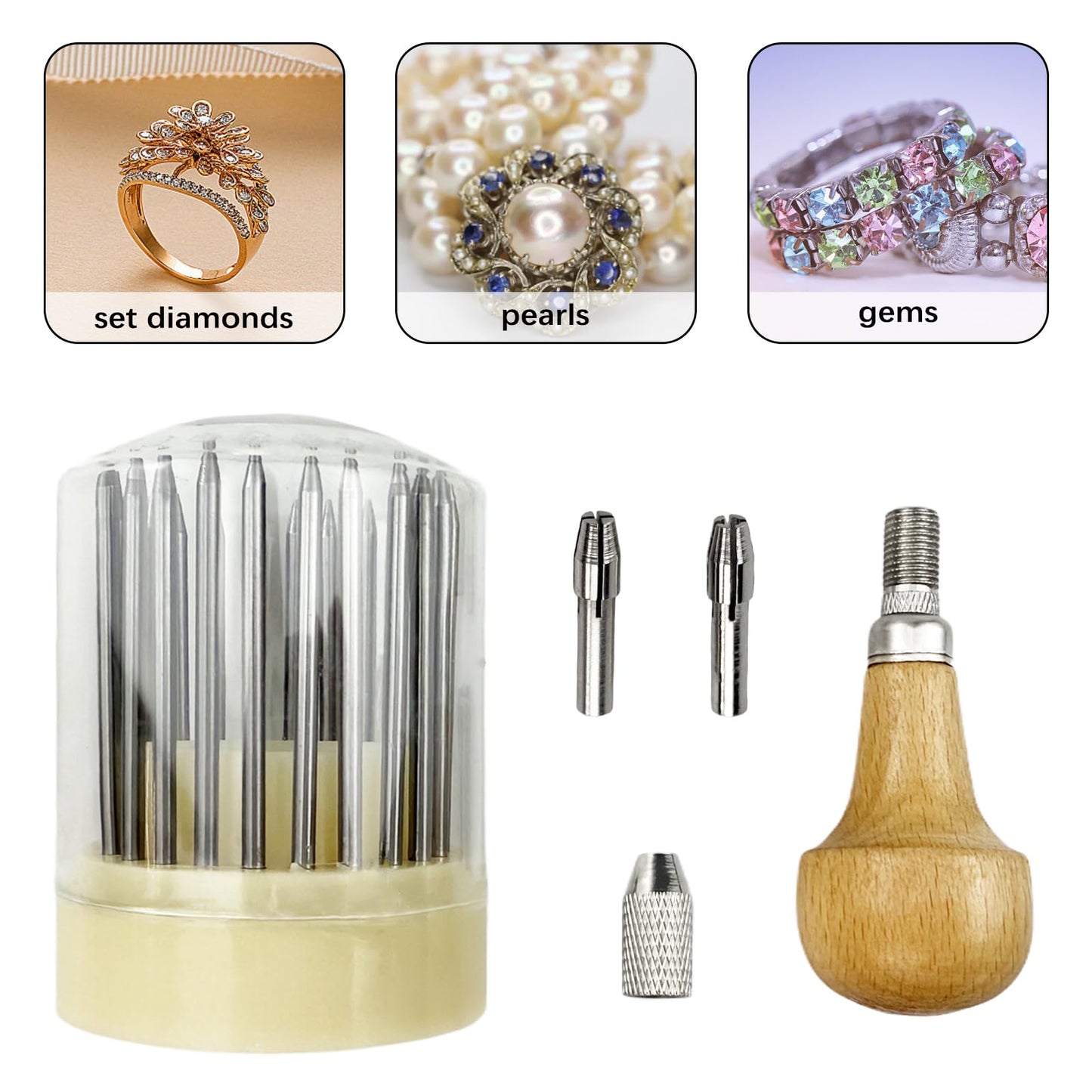 Flylin 23Pcs Beading Tools, Metal Handmade Beader Set for Diamond Stone, Professional Jewelry Setting Graver, Stone Setting Beading Tool Kit for DIY Crafting Jewelry Making