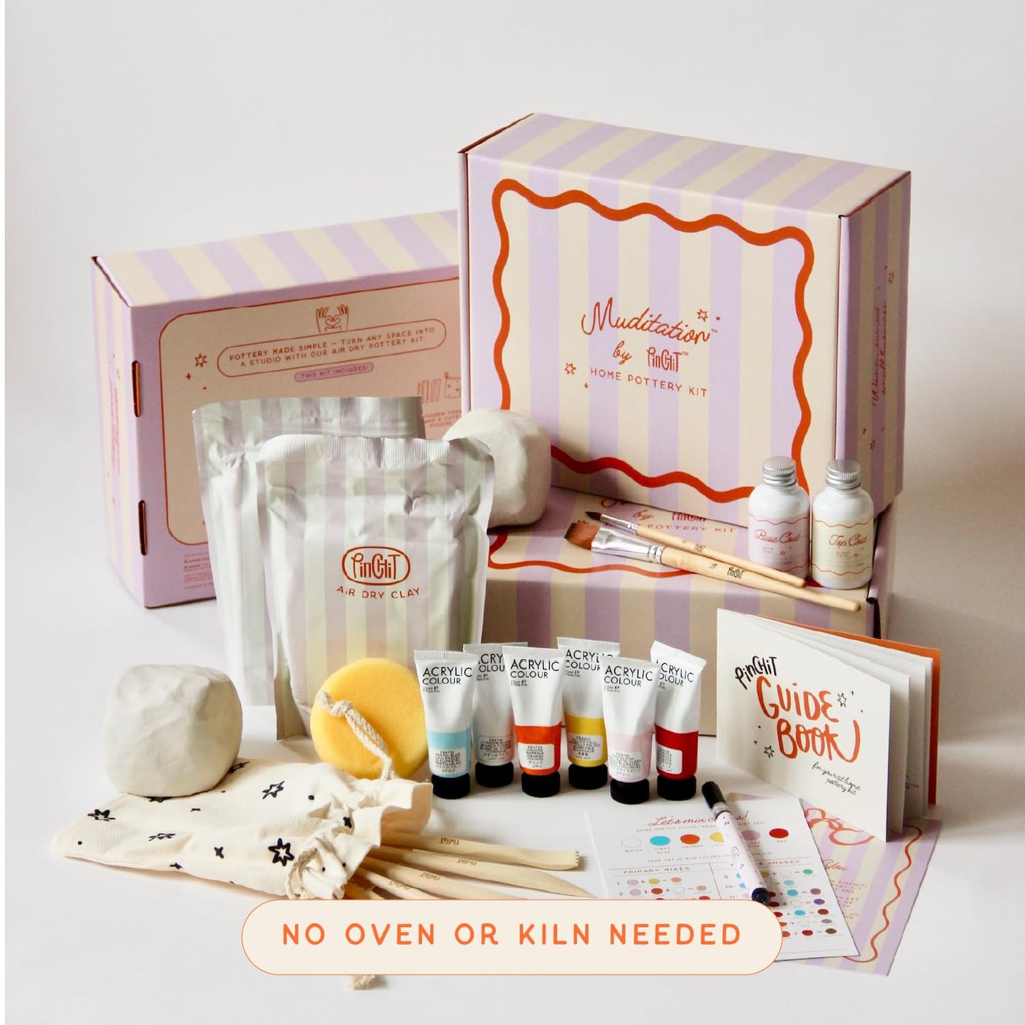 DIY Air Dry Clay Pottery Kit for Adults – Complete Craft Set with Tools, Paints & Guide – Beginner Friendly – No Kiln Needed – Unique Gift for Women – Muditation by PinchIt