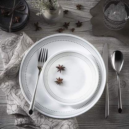 Corelle Vitrelle 18-Piece Service for 6 Dinnerware Set Triple Layer Glass and Chip Resistant, Lightweight Round Plates and Bowls Set, Mystic Gray
