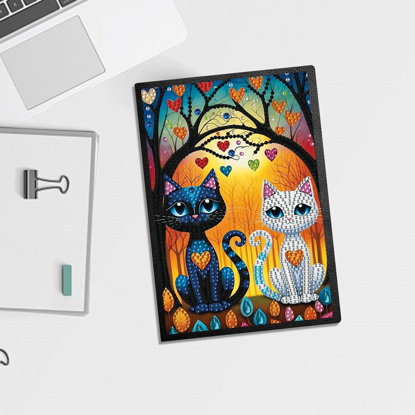 JISHSHAY 2 PCS Diamond Art Notebook Journal Diamond Painting Note Book Gem Art Sketchbook Gem Painting A5 Notebook Mosaic Kits for Adults Diary with Special Shaped 14.5×21cm/5.7×8.26in Cat