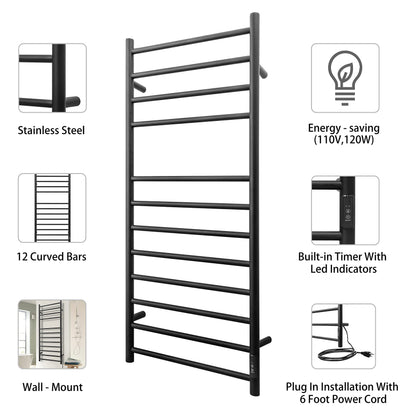 KEG Towel Warmer 8 Bars for Bathroom Freestanding or Wall Mounted Bath Towel Heater Plug-in with Built-in Timer Silver