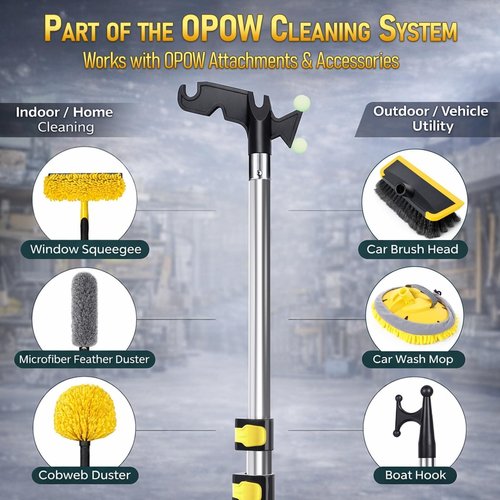 6-24 FT Christmas Light Telescopic Hanger Pole with Utility Hook, Stand Reach 30 Feet Long 3/4 inch Threaded Pole Reaching High Place for Hanging and Installation Lights String, Clothes and Birdfeeder