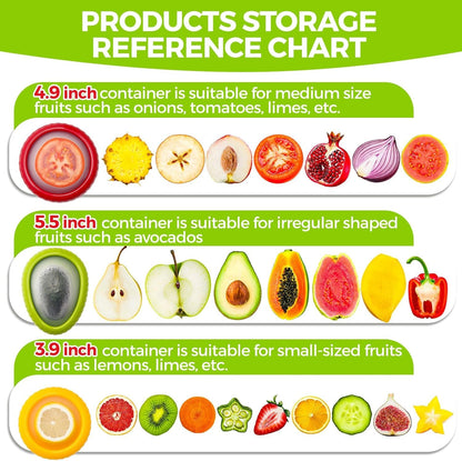 MAJESTY WORLD Anti-Oxidation Silicone Fruit and Vegetable Storage Box, Fresh Stretch Pod, Set of 4 Reusable Storage Containers for fridge | Avocado Saver, Tomato, Apple, Onion Holder, Fridge pods