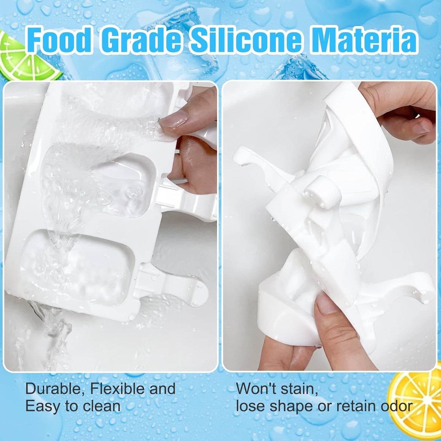 3 Set Small Silicone Popsicle Molds Ice Cream Mould 4 Cavity Ice Lolly Mold White Oval Cake Pop Mould with 150 Pieces Wooden Sticks for DIY Cream Popsicle Cake