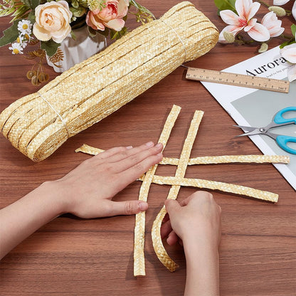 PH PandaHall 54.68 Yards Wheat Straw Braided Material for Hat Making, 1/2 inch Wide Handwoven Natural Straw Braiding Lace Trim Rustic Sewing Ribbon for Hat, Basket, Bag, Vase, DIY Craft