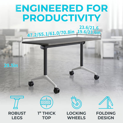 JNMDLAKO Modular Folding Conference Table with Locking Wheels, 8 Pack Flip Top Mobile Training Table, Modern Meeting Seminar Tables for Office, Hotel Conference Room(8,Grey,71" L x 23" W x 29" H)