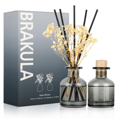 Brakula 2 Pack Reed Diffuser, Bamboo + Eucalyptus & Wild Mint (3.38 fl oz Each Pack), Home Fragrance with 12 Sticks,Bathroom Decor, Reed diffusers for Home