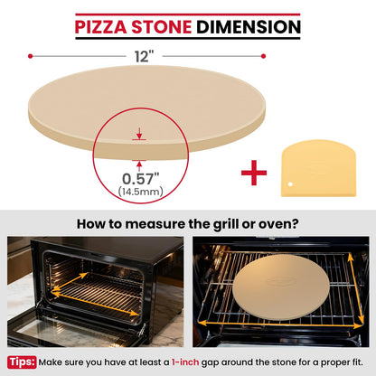 Unicook 12 Inch Round Pizza Stone, Heavy Duty Cordierite Bread Baking Stone for RV Oven, Grill and Toaster Oven, Ideal for Baking Crisp Crust Pizza, Bread, Cookies and More