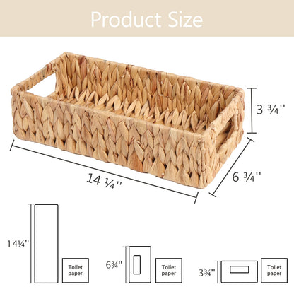 Toilet Tank Basket,Water Hyacinth Woven Storage Basket with Handles for Bathroom Organization - Toilet Paper Holder & Storage Bin, Handwoven Natural Basket (2-Pack)