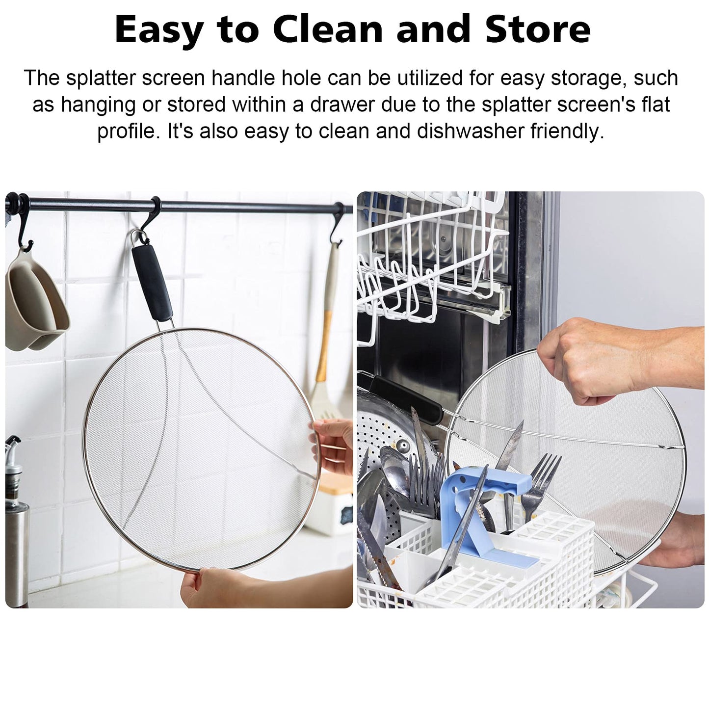 Splatter Screen for Frying Pan - 9.8" 11.4" 13" Stainless Steel Fine Mesh Grease Splatter Guard with Silicone Handle, Hot Oil Splash Guard for Cooking to Prevent Oil Splatter, Safe Cooking