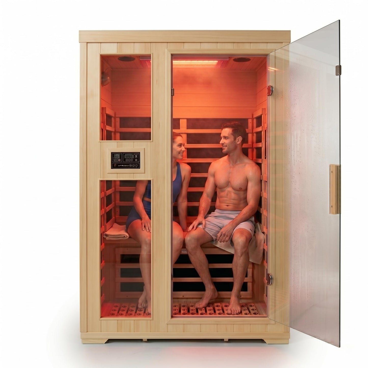 2 Person Indoor Home Infrared Sauna Room for Home Gym, Canadian Hemlock Wood, 616 * 220mm Red Light Beauty System, Fast Heating to 140°F, 110V/1800W, Bluetooth MP3, Gift for Family