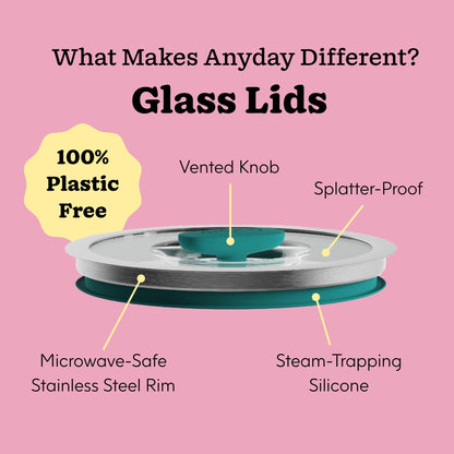 Anyday 4-Pc Microwave Cookware & Glass Food Storage Set with Glass Lids | Medium Plastic-Free Containers | Stackable Steamer with Vented Lid for Microwave-Safe Reheating & Steaming Vegetables, Rice