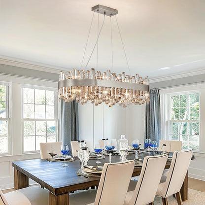 Siljoy Modern Crystal Chandelier, Luxury Rectangular 2-Tiers K9 Crystal Raindrop Chandelier, 16-Light Adjustable Hanging Crystal Ceiling Light for Dining Room Living Room Kitchen L35.4''