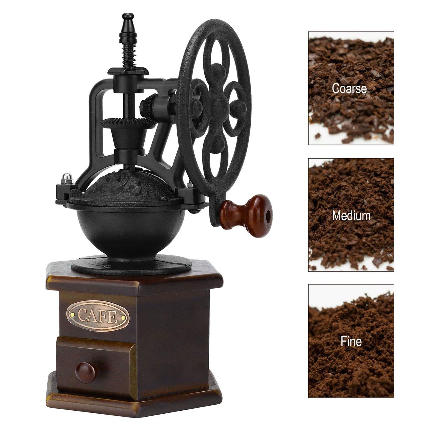 IMAVO Manual Coffee Grinder, Wooden Coffee Bean Grinder with Cast Iron Hand Crank, Antique Design, Perfect for Home,Rustic,Coffee Shop Decoration,Gift