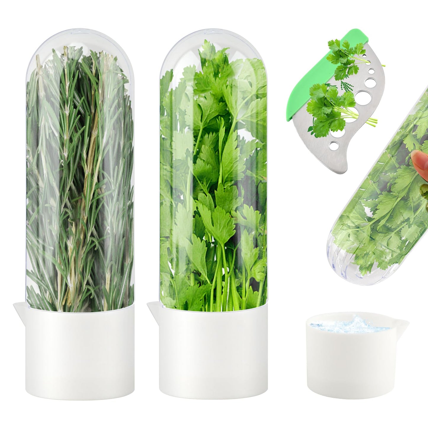 Yuanfenron Herb Keeper for Refrigerator with Herb Peeler - Herbs Saver & Vegetable Preservation Container, Extends Freshness Up to 2-3 Weeks for Cilantro, Basil, Parsley, Mint & Greens