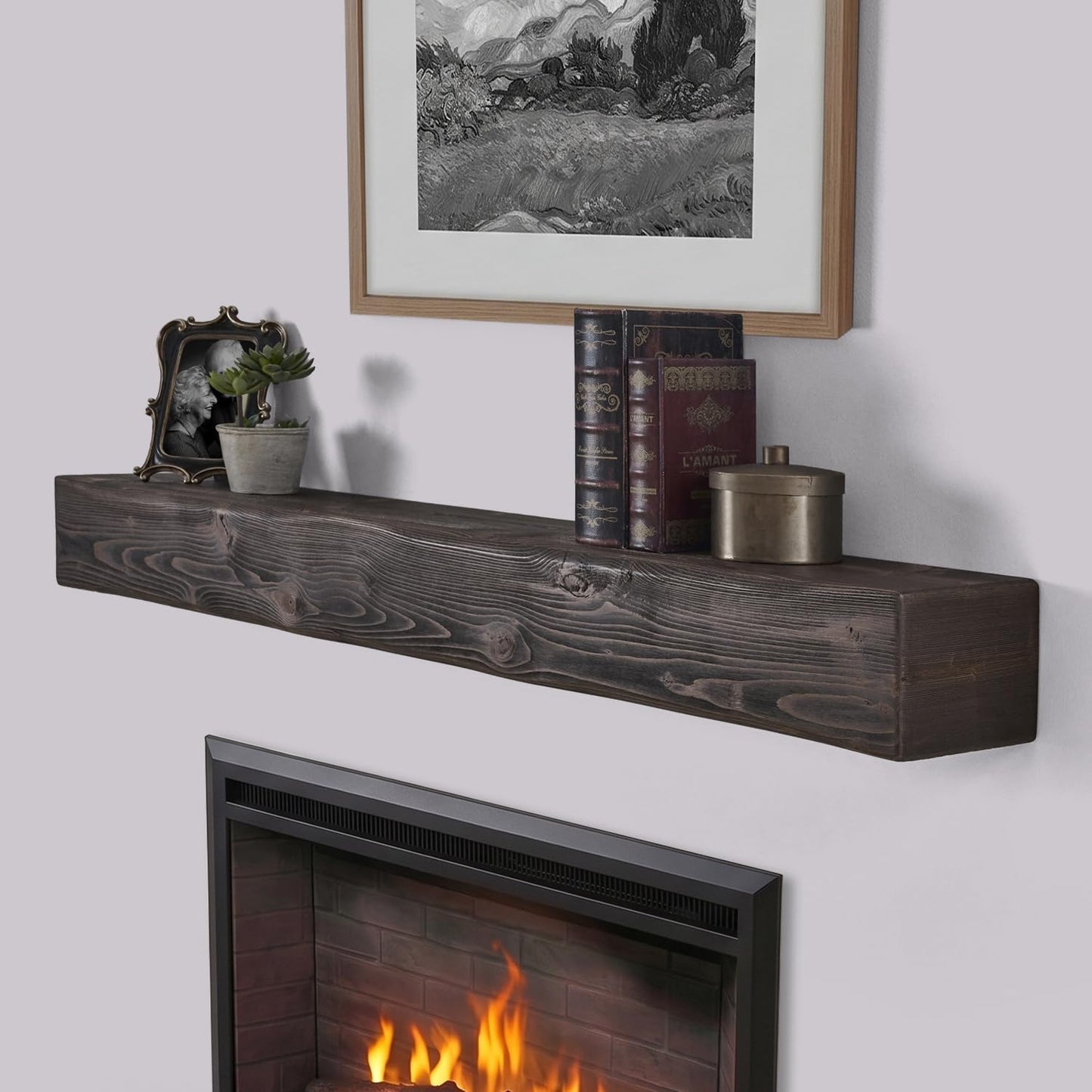 Adorwood Handmade Fireplace Mantel Shelf, Extra Wide Rustic Wood Mantles for Over Fireplace, Wall Mounted Floating Mantel Shelves for Living Room Decor (Dark Walnut, 60 inches)
