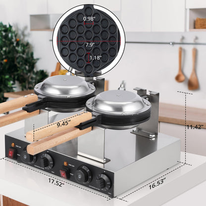Garvee Electric Bubble Waffle Maker, 2800W Round Waffle Iron Bubble Waffle Maker Non-Stick Egg Machine for Home and Commercial Use, Double
