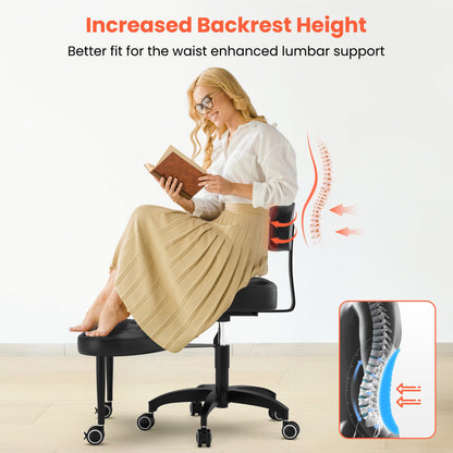 TASALON Cross Legged Office Chair, Criss Cross Chair with Wheels, 360° Swivel Adjustable Height ADHD Chair with Back Support, Ergonomic Kneeling Chair for Meditation, Yoga & Home Office Use, Black