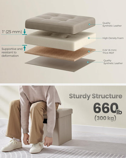 15 Inches 660 lb, ULSF030K03 SONGMICS Mazie Collection - Ottoman with Storage, Footstool, Storage Ottoman with Metal