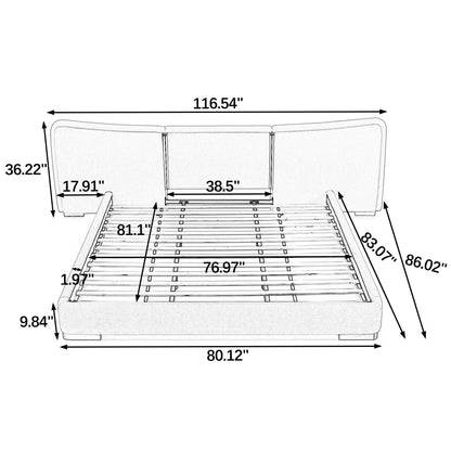 KEIKI King Size Platform Bed Frame Modern Upholstered with Curved Headboard, Chenille Fabric and Electroplated Metal Legs, No Box Spring Needed, Flexible DIY Side Space Design, Dark Gray