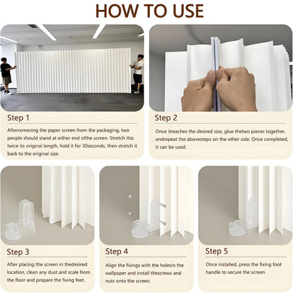 Portable Room Divider Wall, Foldable Room Partition, Adjustable Paper Privacy Screen, Folding Wall Dividers for Room Separation, Decorative Privacy Divider for Home Office Nursery Studio White-7x2m