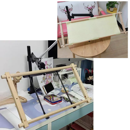 Metal Needlework Frames Stand Adjustable Rotated Embroidery Holder Hands Free Cross Stitch Scroll Frame Lap Table Clamp Embroidery Frame Stand for Needlepoint Supplies