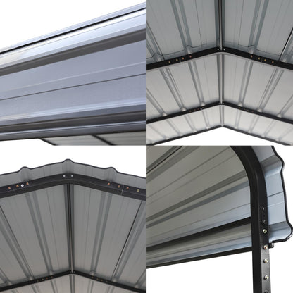 GREEN PARTY 12 x 25 ft Metal Carport Kits with Galvanized Steel Roof, Heavy Duty Metal Carport Canopy, Outdoor Car Tent Metal Garage Shelter for Car, SUV, Truck and Boats, Grey