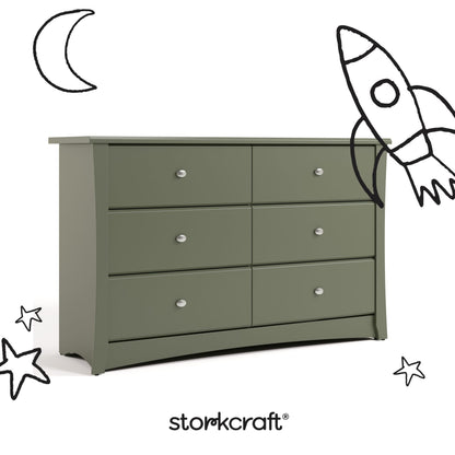 Storkcraft Crescent 6-Drawer Dresser (Olive) – GREENGUARD Gold Certified, Green Dresser for Bedroom, Kids & Nursery Storage Chest, Safety Interlocking Drawers, Pre-Installed Tracks, Kids Chest