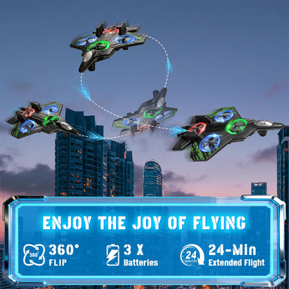 Merimon Foam RC Plane for Kids Adults, Remote Control Airplane with 3 Rechargeable Batteries, Cool Led Light and 360° Flip, Stunt RC Jet Plane Toy Gift for Kids 6+ (Olive Green-3 Batteries)