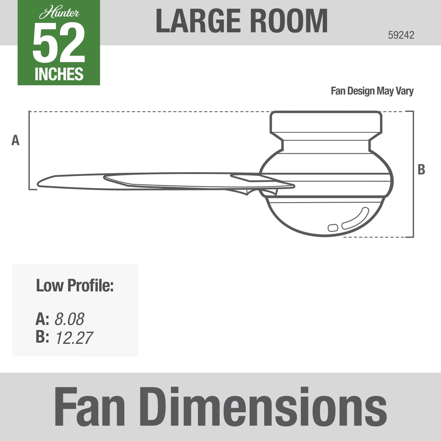 Hunter 52 inch Indoor Ceiling Fan with LED Light and Remote Control - White Modern Ceiling Fan, Low Profile Mount, 4 Blades, For Bedroom, Living Room, or Kitchen, Quiet - Dempsey 59242, Fresh White